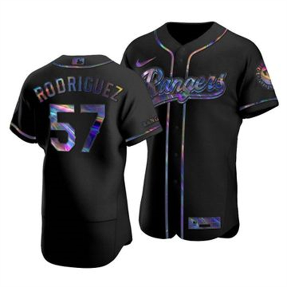 Texas Rangers #57 Joely Rodriguez Men's Nike Iridescent Holographic Collection MLB Jersey - Black Texas Rangers #57 Joely Rodriguez Men's Nike Iridescent Holographic Collection MLB Jersey - Black