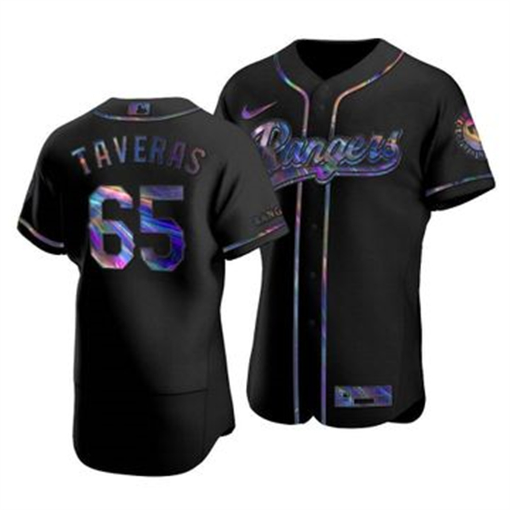 Texas Rangers #65 Leody Taveras Men's Nike Iridescent Holographic Collection MLB Jersey - Black Texas Rangers #65 Leody Taveras Men's Nike Iridescent Holographic Collection MLB Jersey - Black