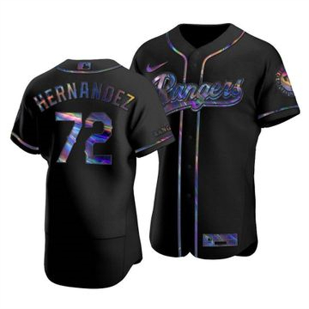 Texas Rangers #72 Jonathan Hernandez Men's Nike Iridescent Holographic Collection MLB Jersey - Black Texas Rangers #72 Jonathan Hernandez Men's Nike Iridescent Holographic Collection MLB Jersey - Black