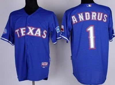 Texas Rangers 1# Elvis Andrus Blue Cool Base Jersey W 40th Anniversary Patch