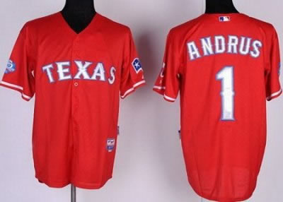 Texas Rangers 1# Elvis Andrus Red Cool Base Jersey W 40th Anniversary Patch