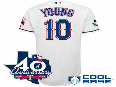 Texas Rangers 10 Michael Young white W 40th Anniversary Patch