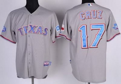 Texas Rangers 17# Nelson Cruz Grey Cool Base Jersey W 40th Anniversary Patch