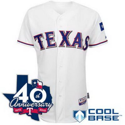 Texas Rangers Blank 2012 Cool Base White Jersey 40th Anniversary Patch