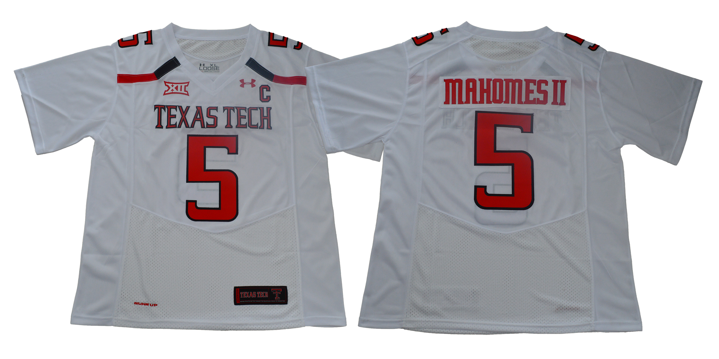 Texas Tech Red Raiders 5 Patrick Mahomes White With C Patch College Football Jersey