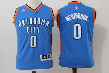 Thunder 0 Russell Westbrook Blue Youth Swingman Jersey