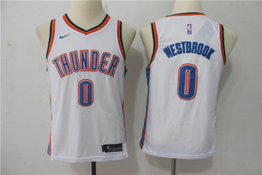 Thunder 0 Russell Westbrook White Nike Youth Swingman Jersey