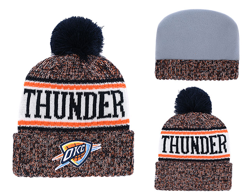 Thunder Team Logo Cuffed Knit Hat With Pom YD