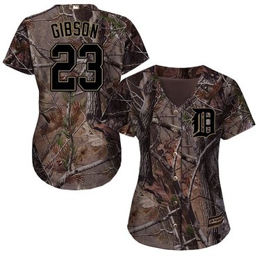 Tigers #23 Kirk Gibson Camo Realtree Collection Cool Base Women's Stitched Baseball Jersey