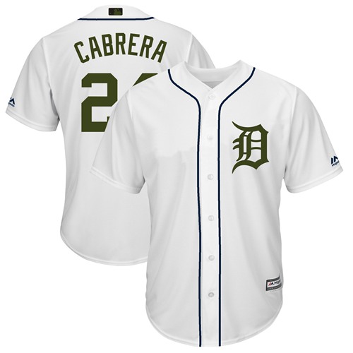 Tigers #24 Miguel Cabrera White New Cool Base 2018 Memorial Day Stitched Baseball Jersey