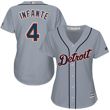 Tigers #4 Omar Infante Grey Road Women's Stitched MLB Jersey