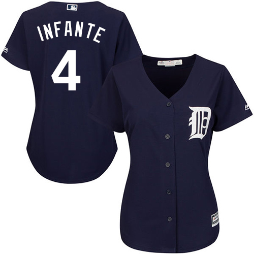 Tigers #4 Omar Infante Navy Blue Alternate Women's Stitched MLB Jersey