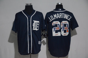 Tigers 28 J.D. Martinez Navy Team Logo Print Cool Base Jersey