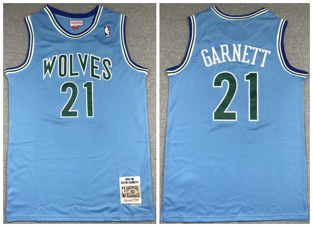 Timberwolves 21 Kevin Garnett Blue 1995-96 Hardwood Classics Jersey