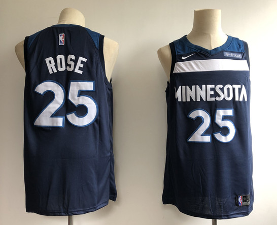 Timberwolves 25 Derrick Rose Navy Nike Swingman Jersey