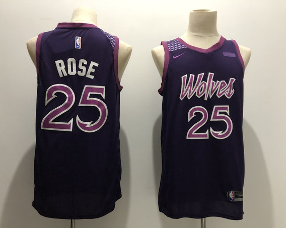 Timberwolves 25 Derrick Rose Purple 2018-19 City Edition Nike Swingman Jersey