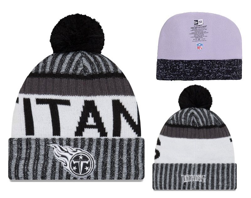 Titans Fresh Logo Black Pom Knit Hat YD