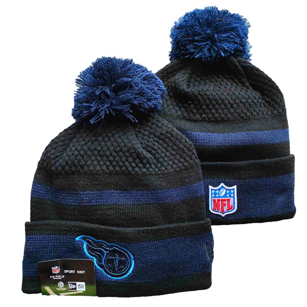 Titans Team Logo Black And Navy Pom Cuffed Knit Hat YD
