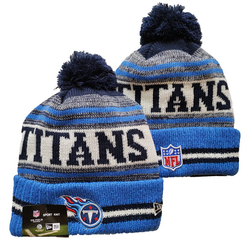 Titans Team Logo Blue And Gray Pom Cuffed Knit Hat YD