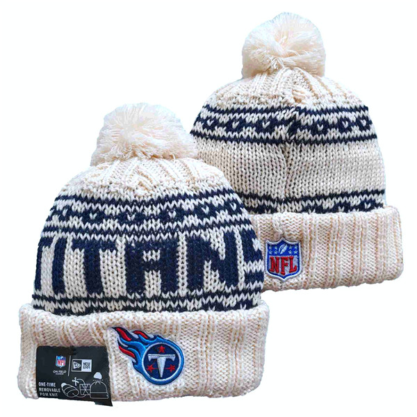 Titans Team Logo Pom Cuffed White Knit Hat  YD
