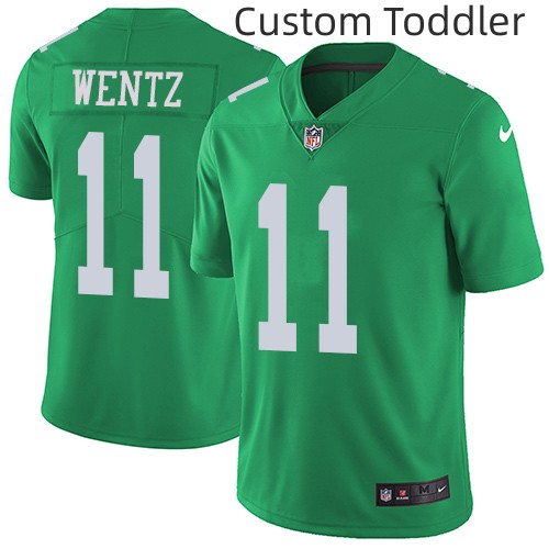 Toddler Custom Nike Eagles #11 Carson Wentz Green Stitched NFL Limited Rush Jersey