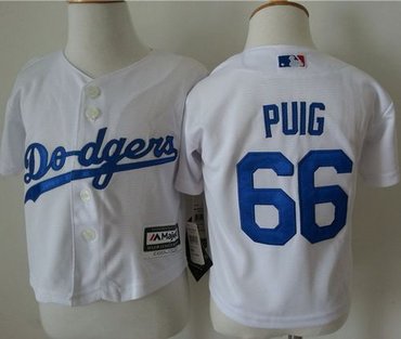 Toddler Los Angeles Dodgers #66 Yasiel Puig White Cool Base Stitched Baseball Jersey