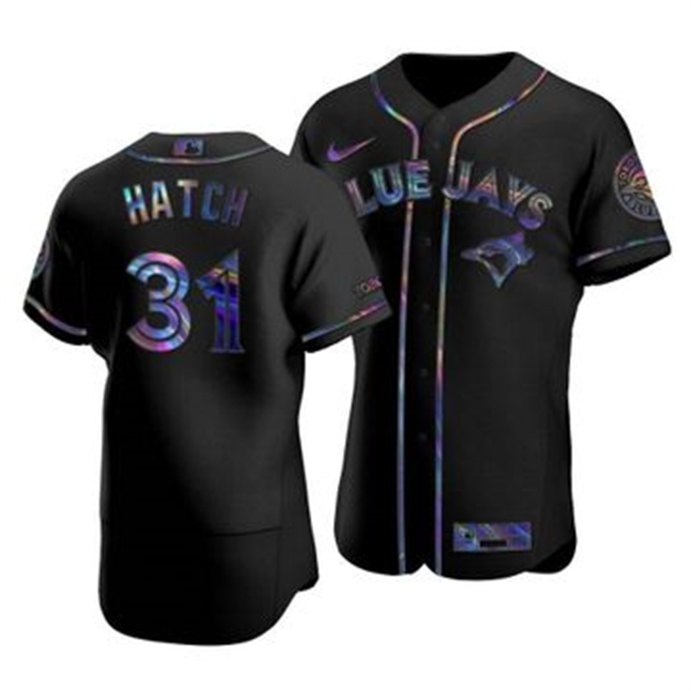 Toronto Blue Jays #31 Thomas Hatch Men's Nike Iridescent Holographic Collection MLB Jersey - Black Toronto Blue Jays #31 Thomas Hatch Men's Nike Iridescent Holographic Collection MLB Jersey - Black
