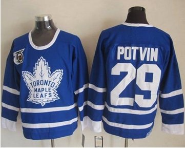 Toronto Maple Leafs #29 Felix Potvin Blue 75th CCM Throwback Stitched NHL Jersey