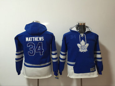 Toronto Maple Leafs 34 Auston Matthews Blue Youth All Stitched Hooded Sweatshirt Toronto Maple Leafs 34 Auston Matthews Blue Youth All Stitched Hooded Sweatshirt