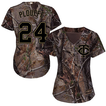 Twins #24 Trevor Plouffe Camo Realtree Collection Cool Base Women's Stitched Baseball Jersey
