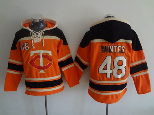 Twins #48 Torii Hunter Orange Sawyer Hooded Sweatshirt MLB Hoodie