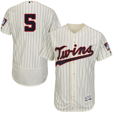 Twins #5 Eduardo Escobar Cream Strip Flexbase Authentic Collection Stitched Baseball Jersey