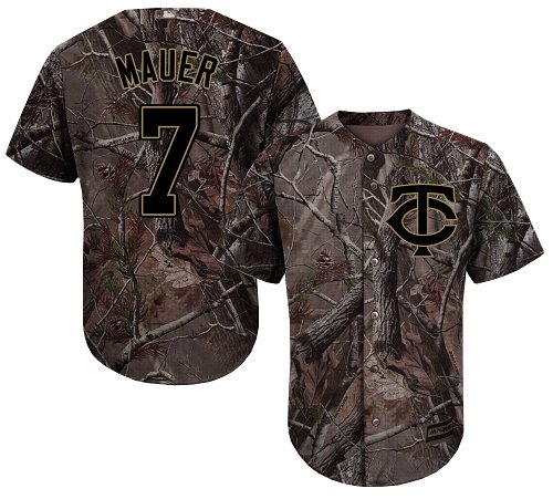 Twins #7 Joe Mauer Camo Realtree Collection Cool Base Stitched Youth Baseball Jersey