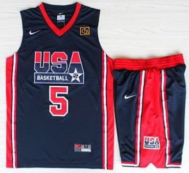 USA Basketball 1992 Olympic Dream Team Blue Jerseys & Shorts Suits 5# David Robinson