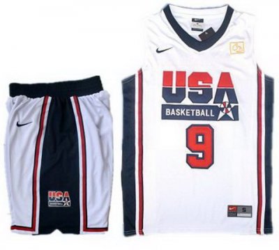 USA Basketball Retro 1992 Olympic Dream Team White Jersey & Shorts Suit #9 Jordan USA Basketball Retro 1992 Olympic Dream Team White Jersey & Shorts Suit #9 Jordan