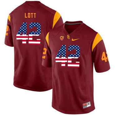 USC Trojans 42 Ronnie Lott Red USA Flag College Football Jersey USC Trojans 42 Ronnie Lott Red USA Flag College Football Jersey