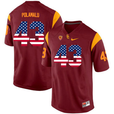 USC Trojans 43 Troy Polamalu Red USA Flag College Football Jersey USC Trojans 43 Troy Polamalu Red USA Flag College Football Jersey