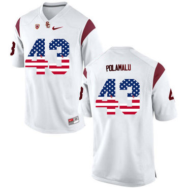 USC Trojans 43 Troy Polamalu White USA Flag College Football Jersey USC Trojans 43 Troy Polamalu White USA Flag College Football Jersey