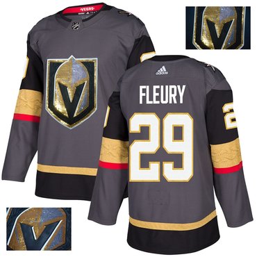 Vegas Golden Knights 29 Marc-Andre Fleury Gray With Special Glittery Logo Adidas Jersey Vegas Golden Knights 29 Marc-Andre Fleury Gray With Special Glittery Logo Adidas Jersey