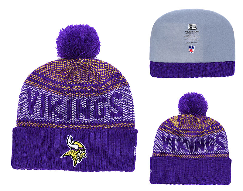 Vikings Fresh Logo Purple Pom Knit Hat YD