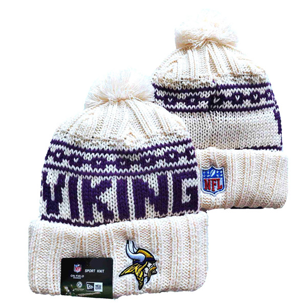 Vikings Team Logo Pom Cuffed White Knit Hat  YD