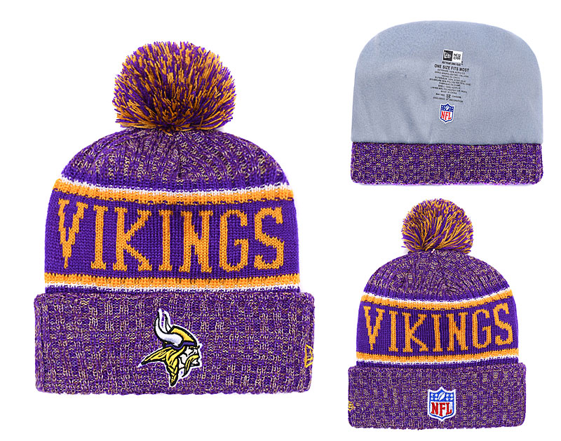 Vikings Team Logo Purple Pom Knit Hat YD
