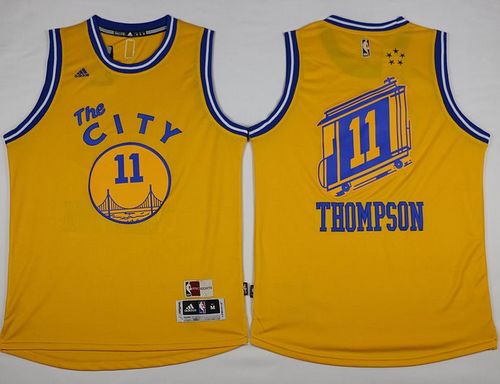 Warriors #11 Klay Thompson Gold Throwback The City NBA stitched Jersey