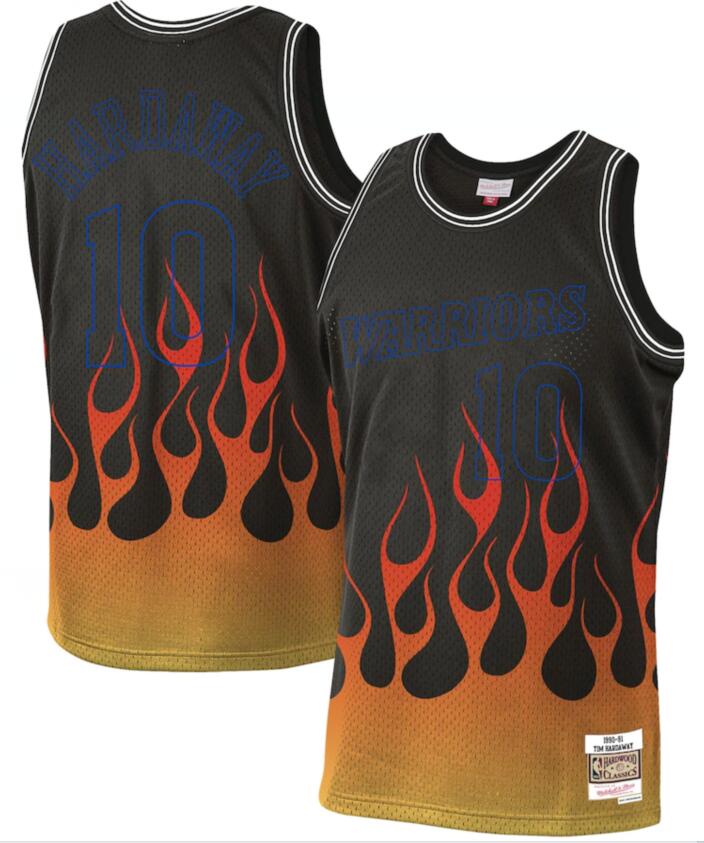 Warriors 10 Tim Hardaway Black 1990-91 Hardwood Classics Flames Swingman Jersey