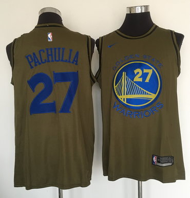 Warriors 27 Zaza Pachulia Olive Nike Swingman Jersey