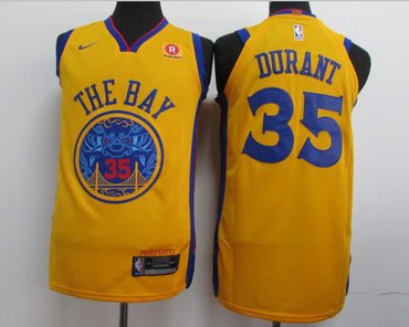 Warriors 35 Kevin Durant Gold City Edition Authentic Jersey