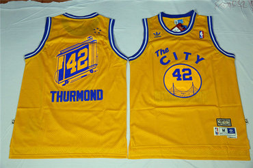 Warriors 42 Nate Thurmond Yellow Cityscape Swingman Jersey