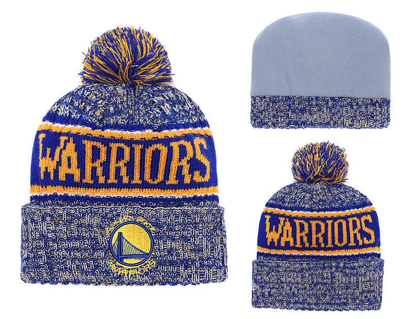 Warriors Fresh Logo Royal Yellow Pom Knit Hat YD