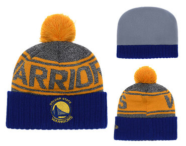 Warriors Team Logo Blue Cuffed Knit Hat With Pom YD