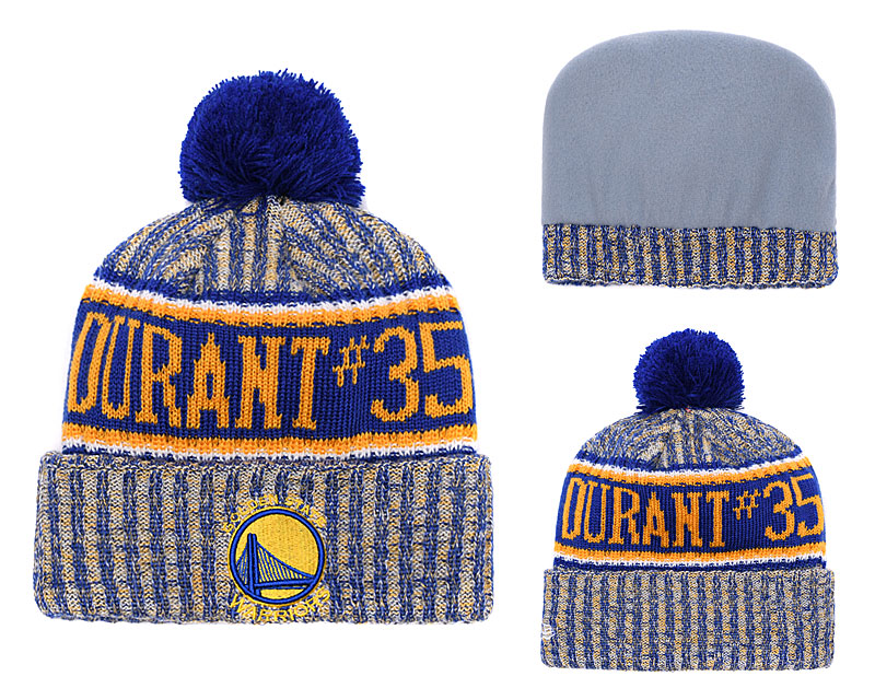 Warriors Team Logo Royal Yellow Pom Knit Hat YD